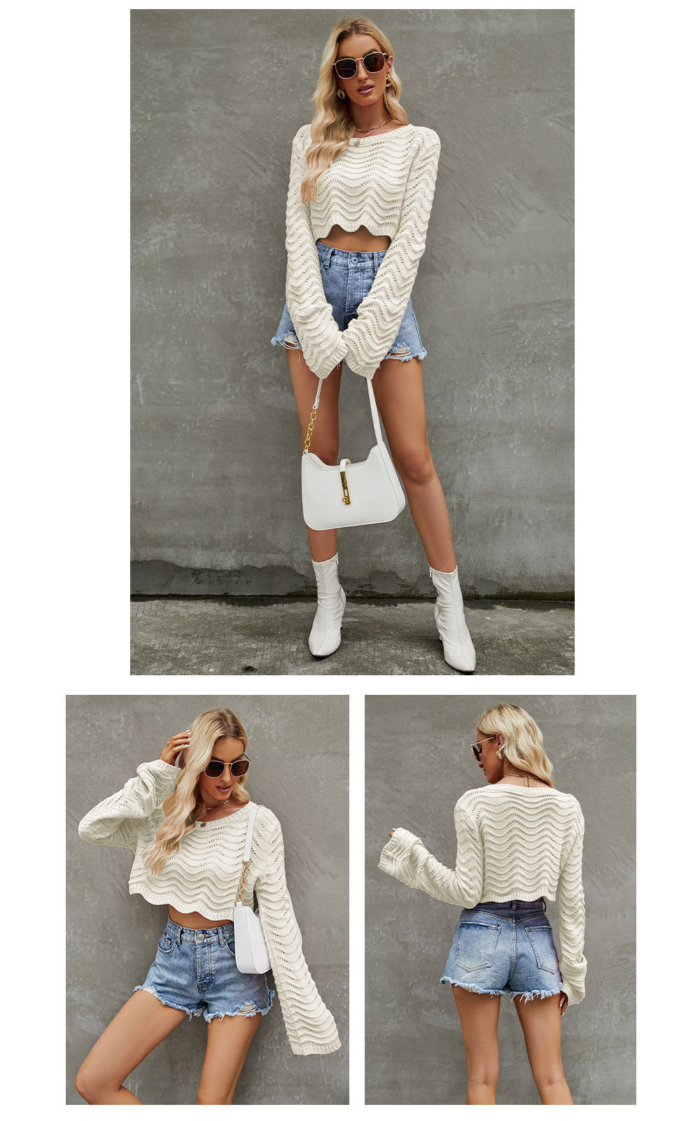 Fashionable round neck hollow wave pattern sweater 7 02