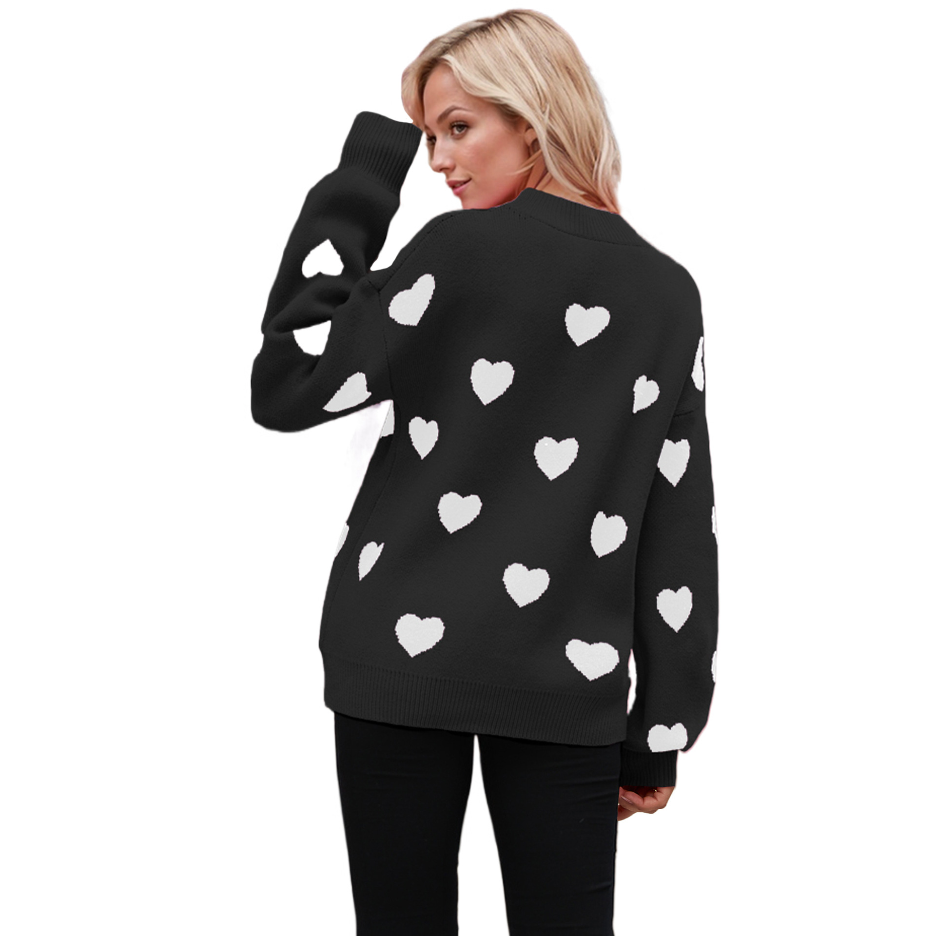 Women's heart pullover large size loose sweater 13 01