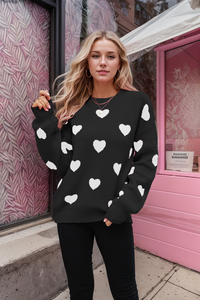 Women's heart pullover large size loose sweater 13 02