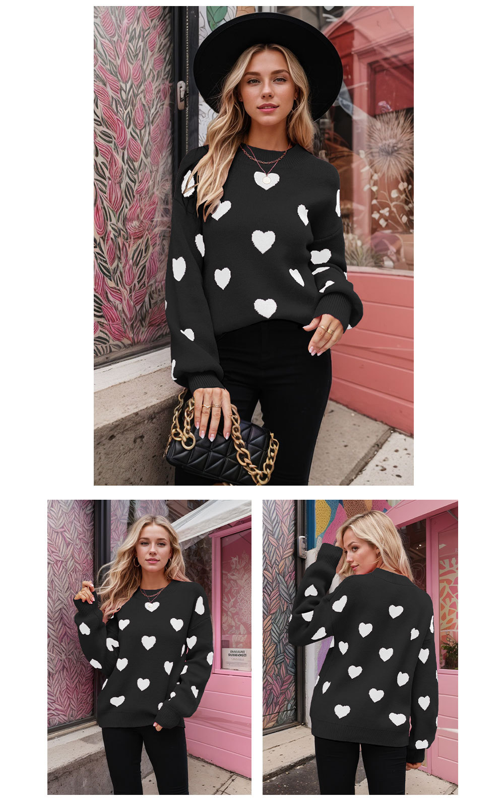 Women's heart pullover large size loose sweater 13