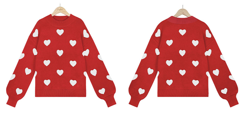 Love heart pullover women's large size loose sweater 14