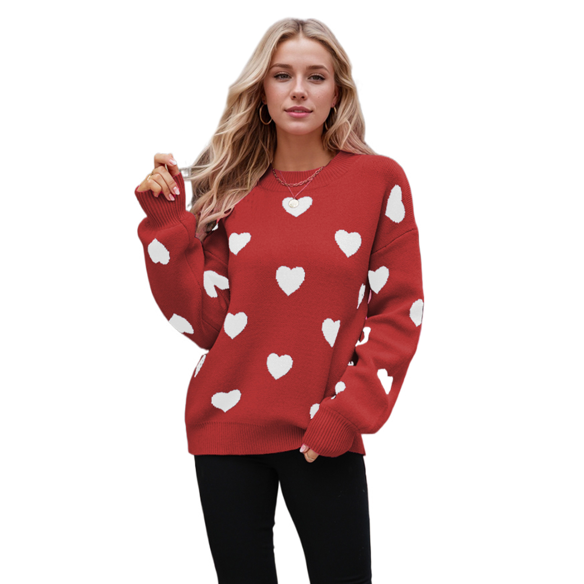 Love heart pullover women's large size loose sweater 14 01