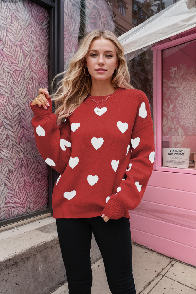 Love heart pullover women's large size loose sweater 14 02
