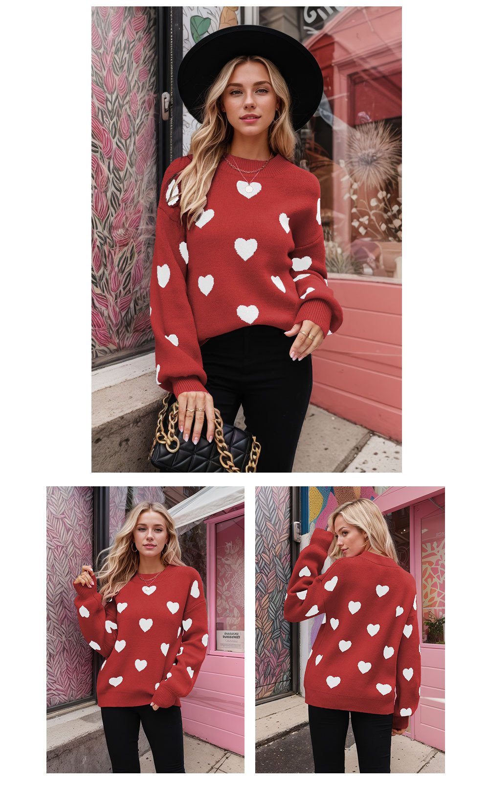 Love heart pullover women's large size loose sweater 14