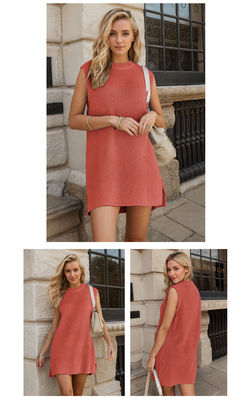 Round neck fashionable commuter slit dress 11