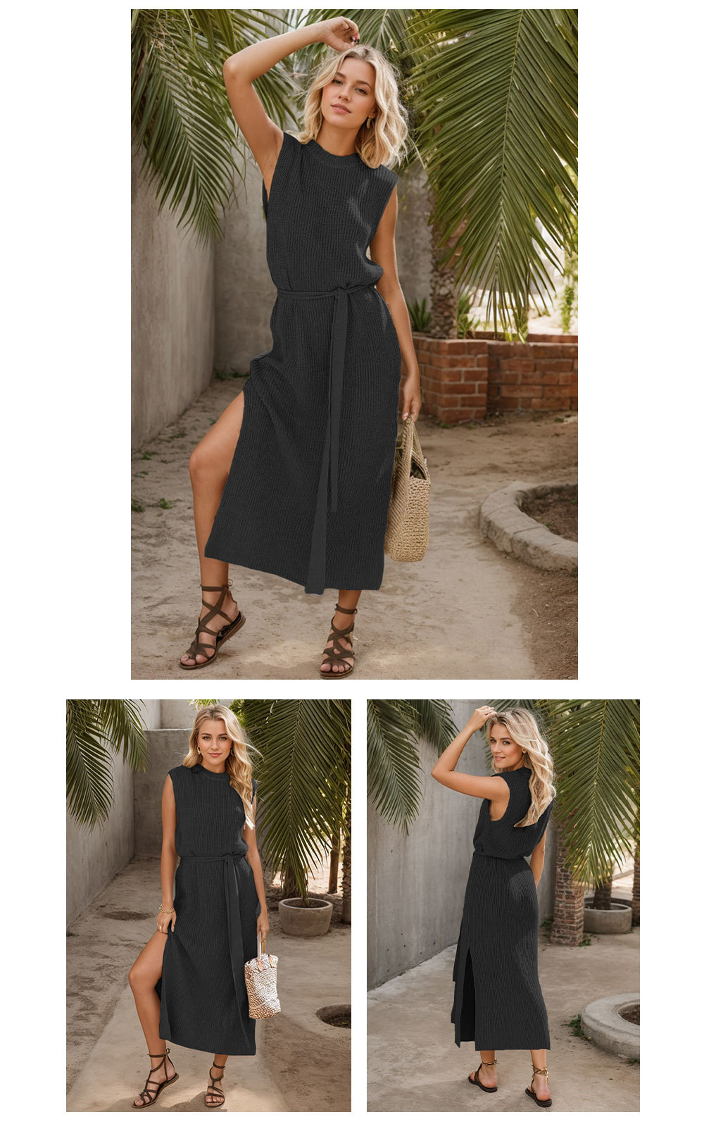 Spring and autumn base knitted dress with slits 8