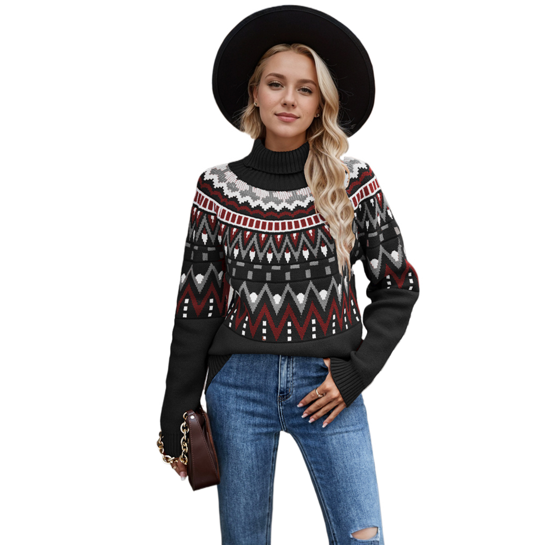 Vintage sweater high collar loose knit sweater 17 01
