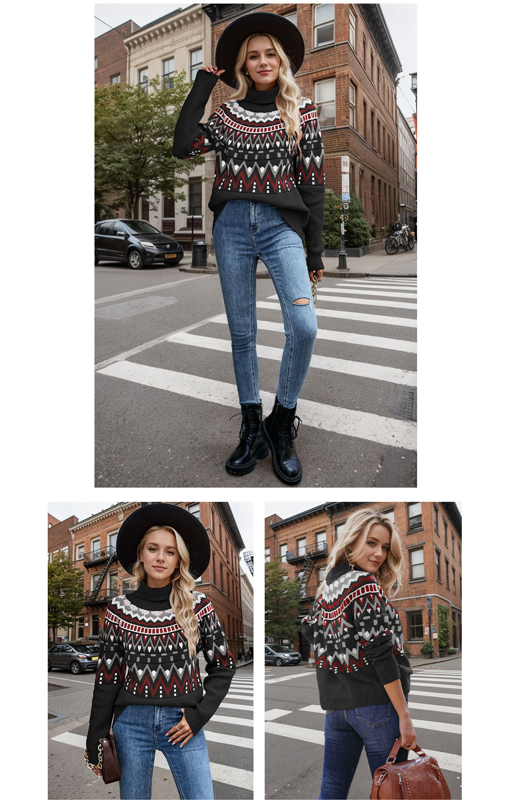 Vintage sweater high collar loose knit sweater 17