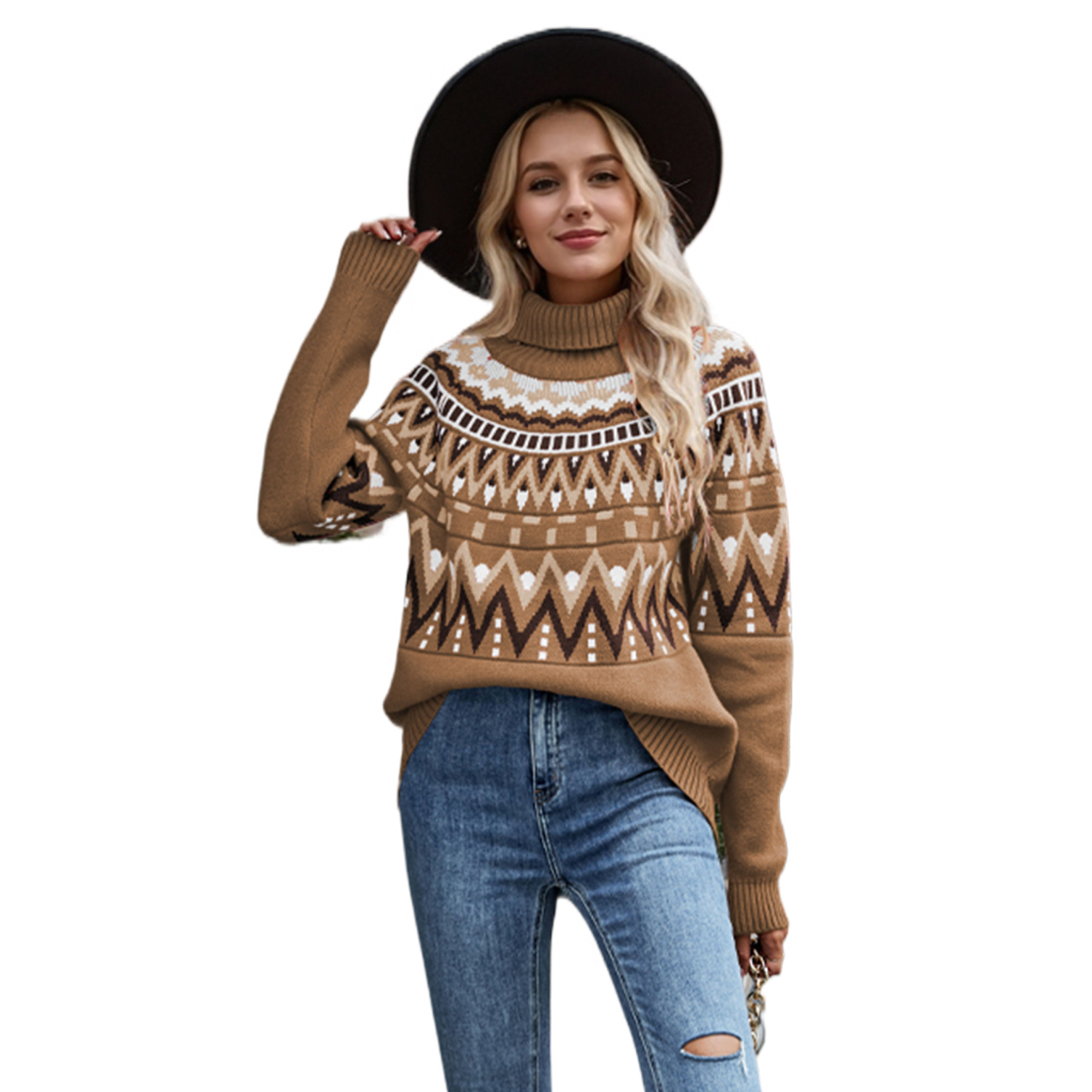 Vintage sweater high collar loose knit sweater 18 01