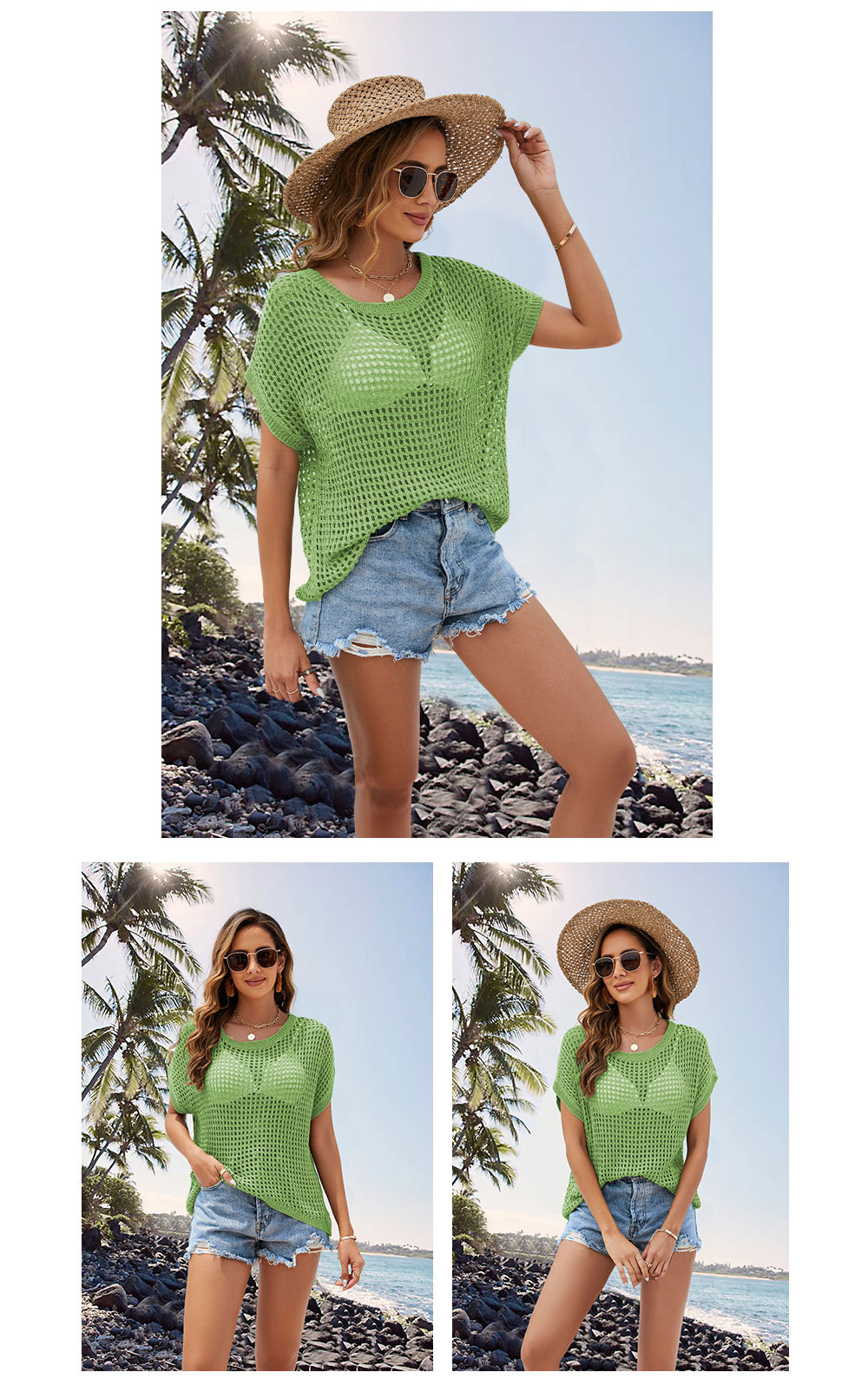 Crocheted loose bat sleeve sweater 50