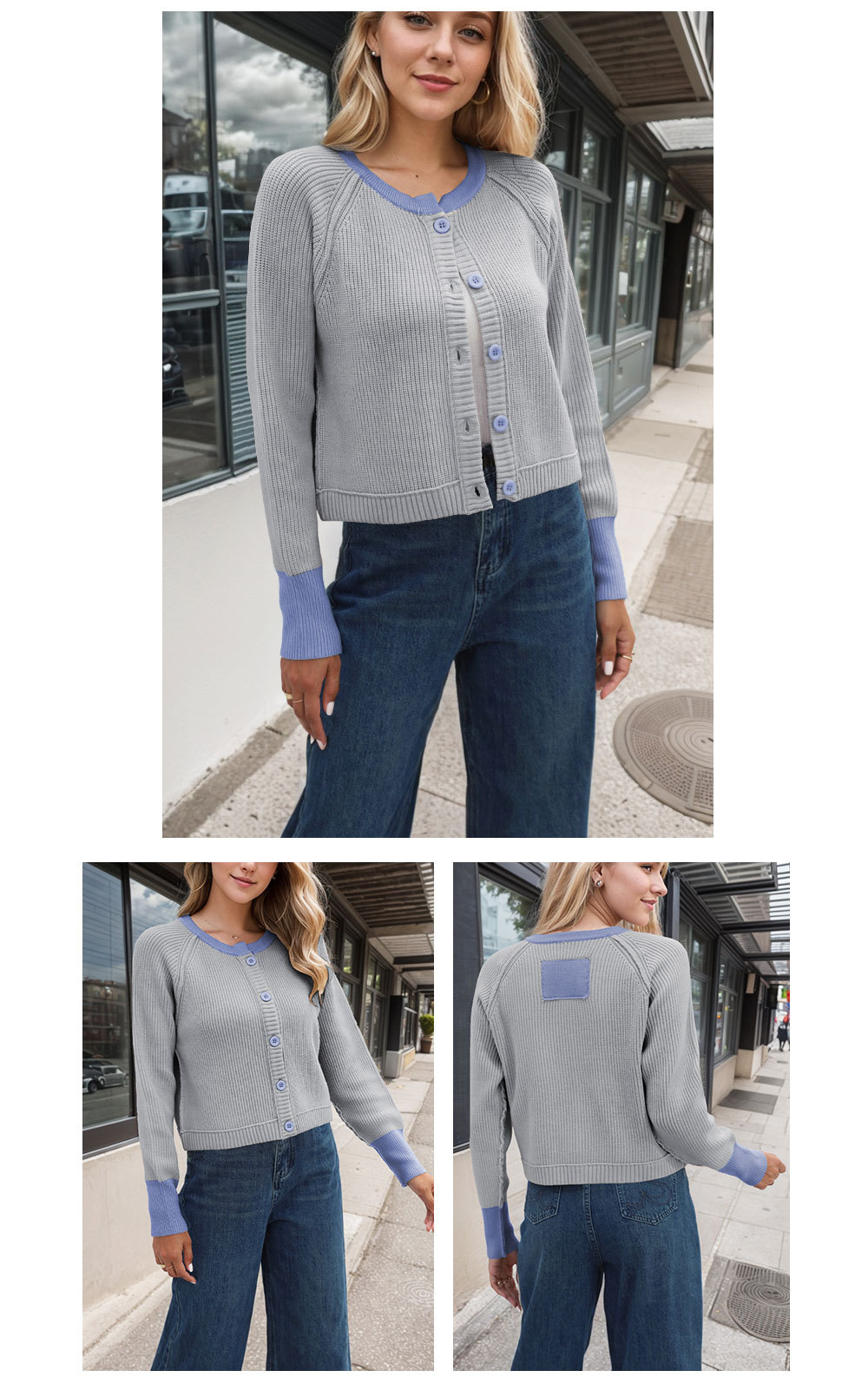 Fashionable round neck knitted cardigan jacket 34