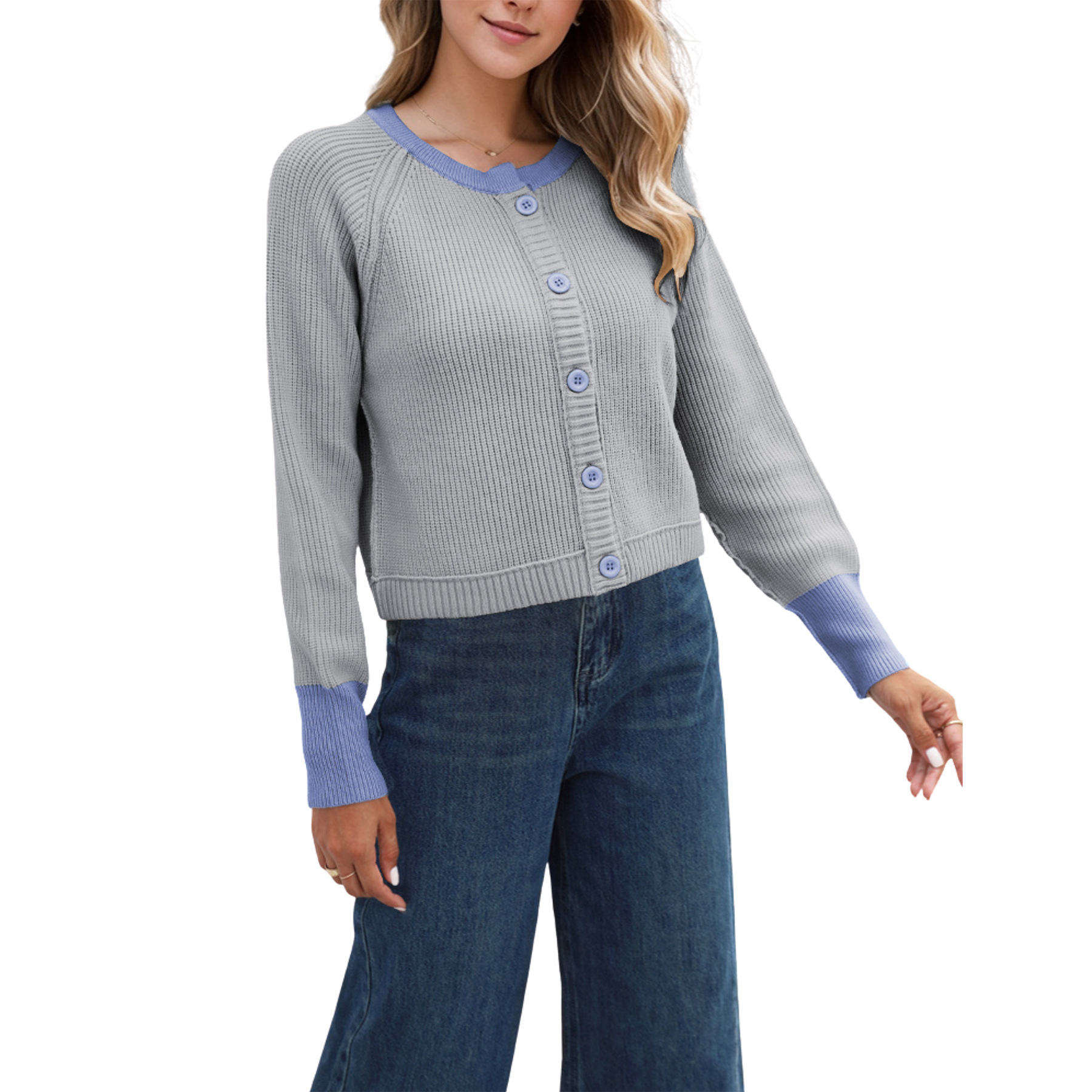 Fashionable round neck knitted cardigan jacket 34 01