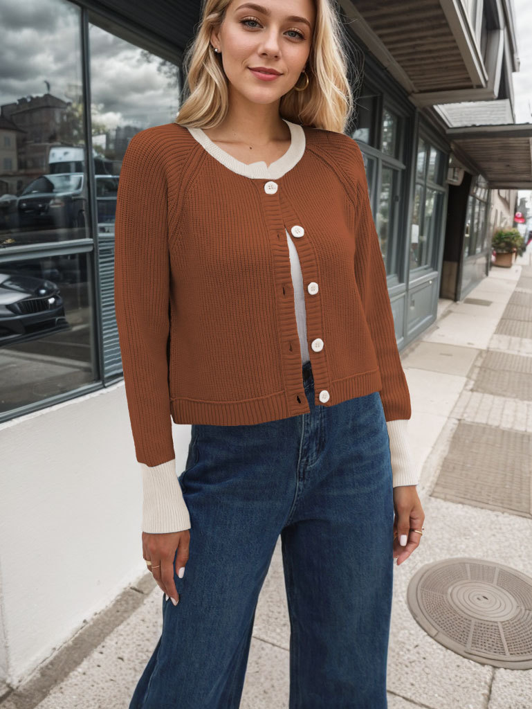 Fashionable round neck knitted cardigan jacket 35 02