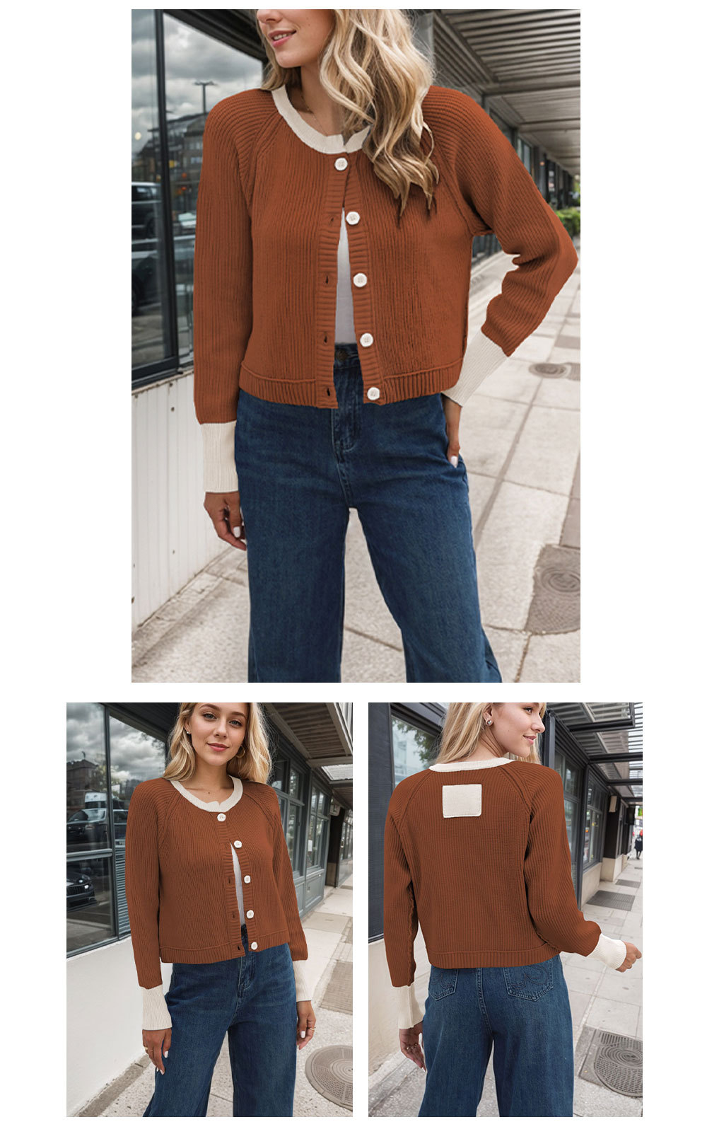 Fashionable round neck knitted cardigan jacket 35