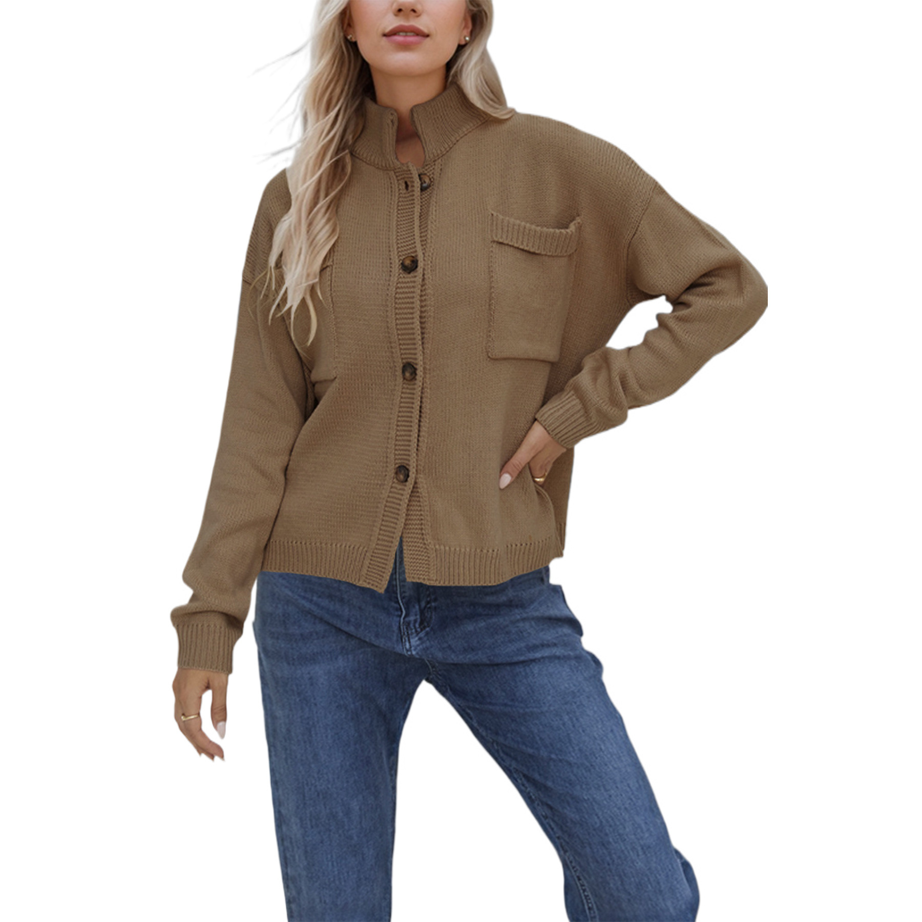 Knitted Jacket V Neck Sweater Solid Color Cardigan 21