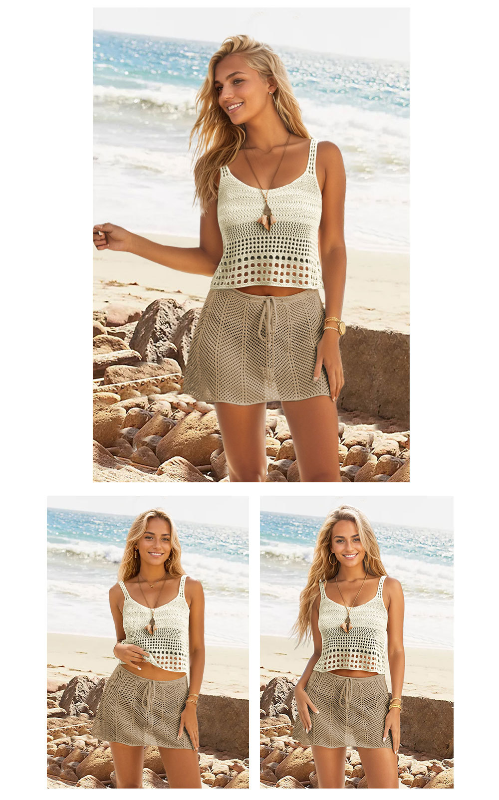 Knitted short beach vest set 52
