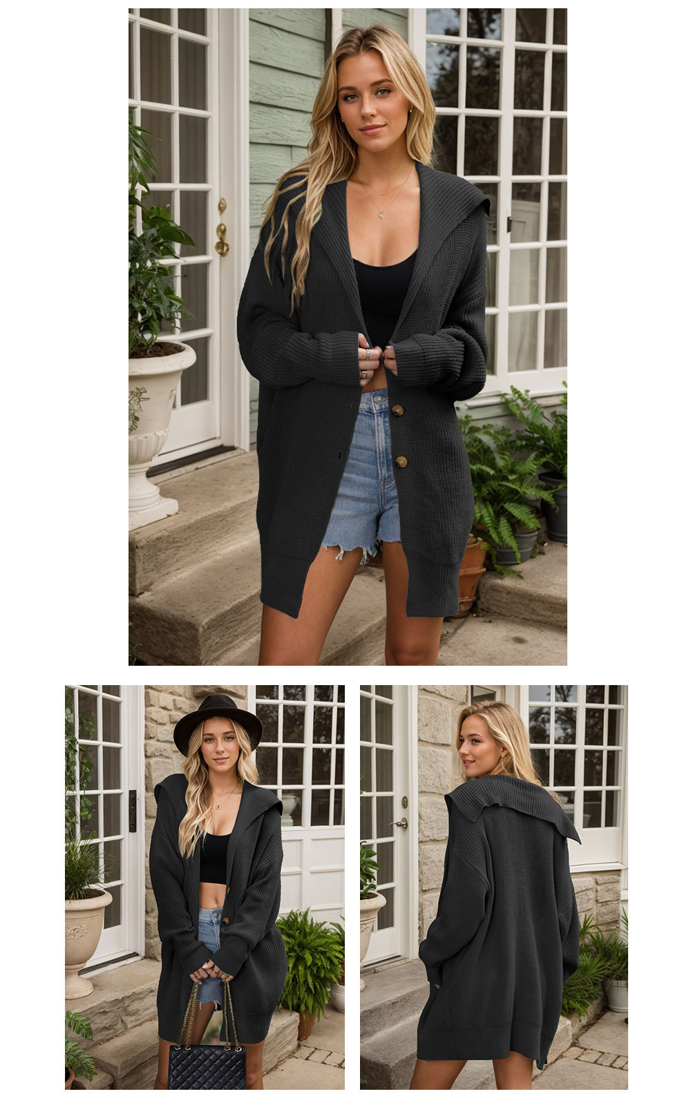 Lapel Pocket Cardigan Midi Sweater Jacket 28