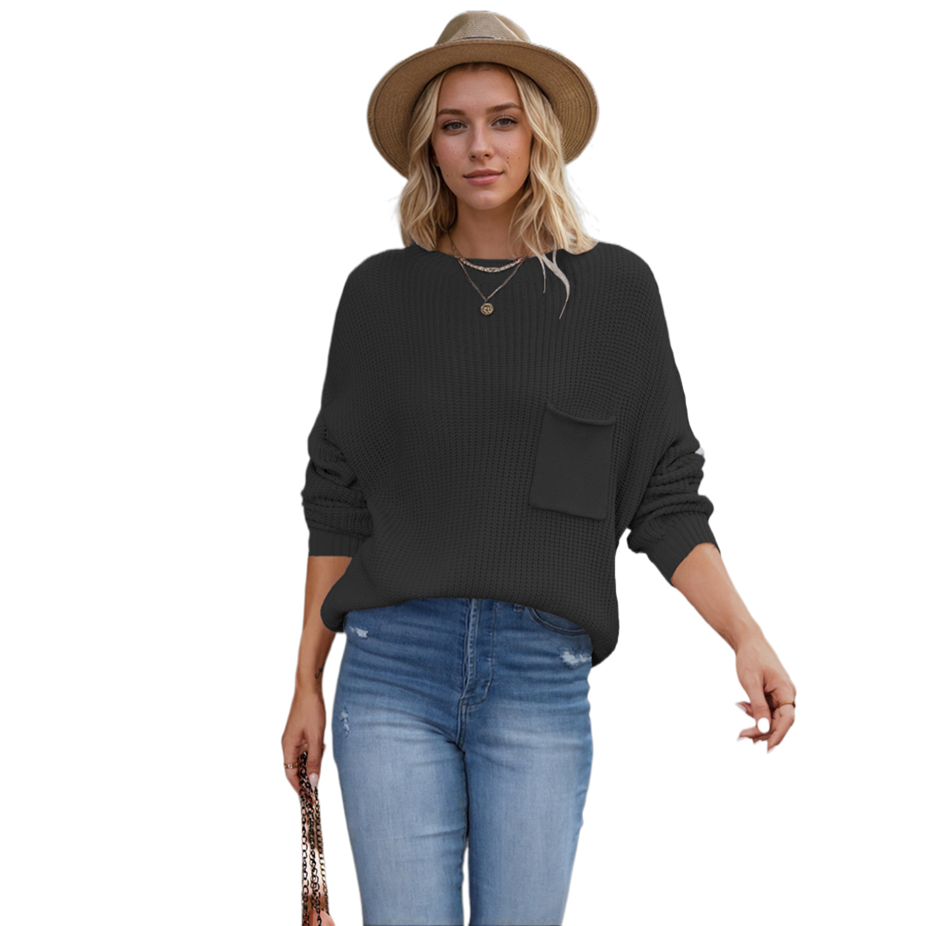 One-shoulder pullover elegant commuting loose sweater 55 01