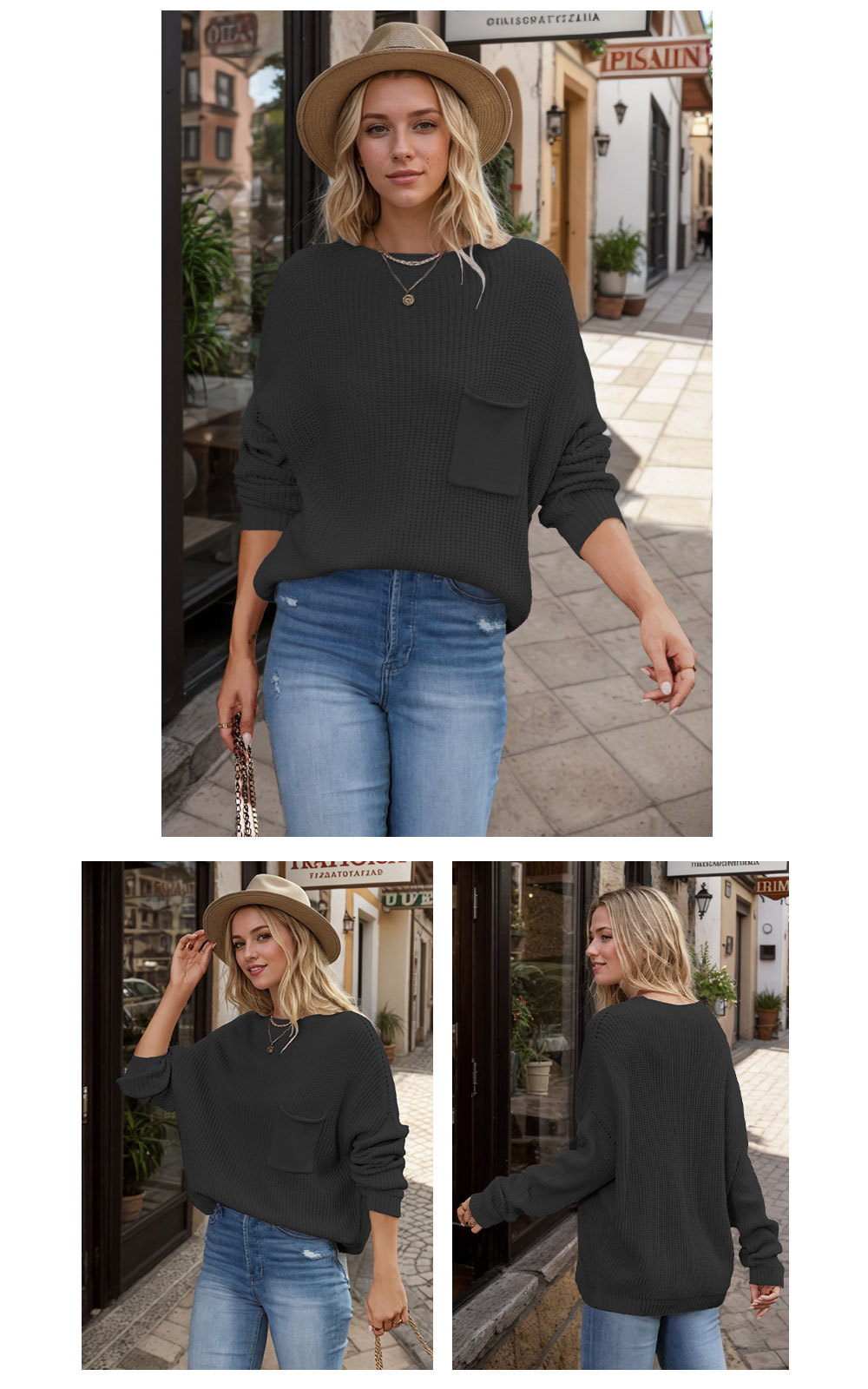 One-shoulder pullover elegant commuting loose sweater 55