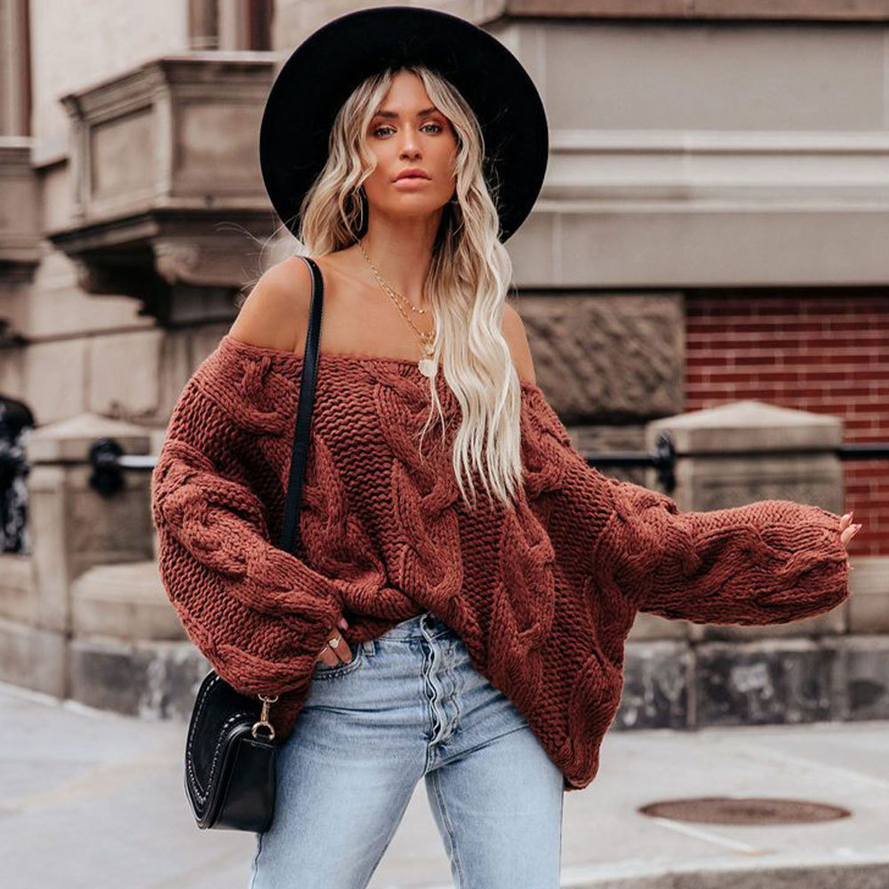 One-shoulder pullover elegant commuting loose sweater 56