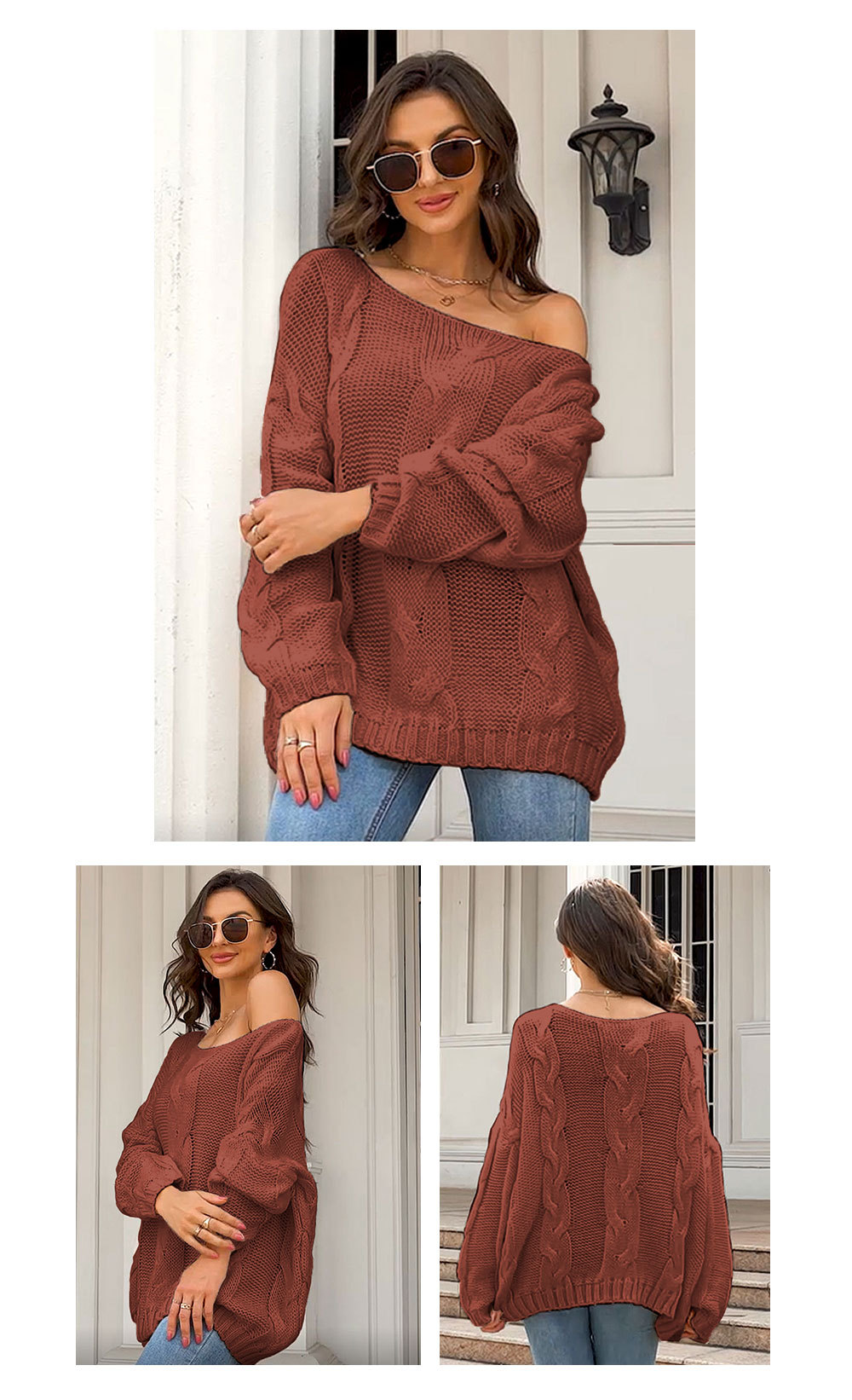 One-shoulder pullover elegant commuting loose sweater 56