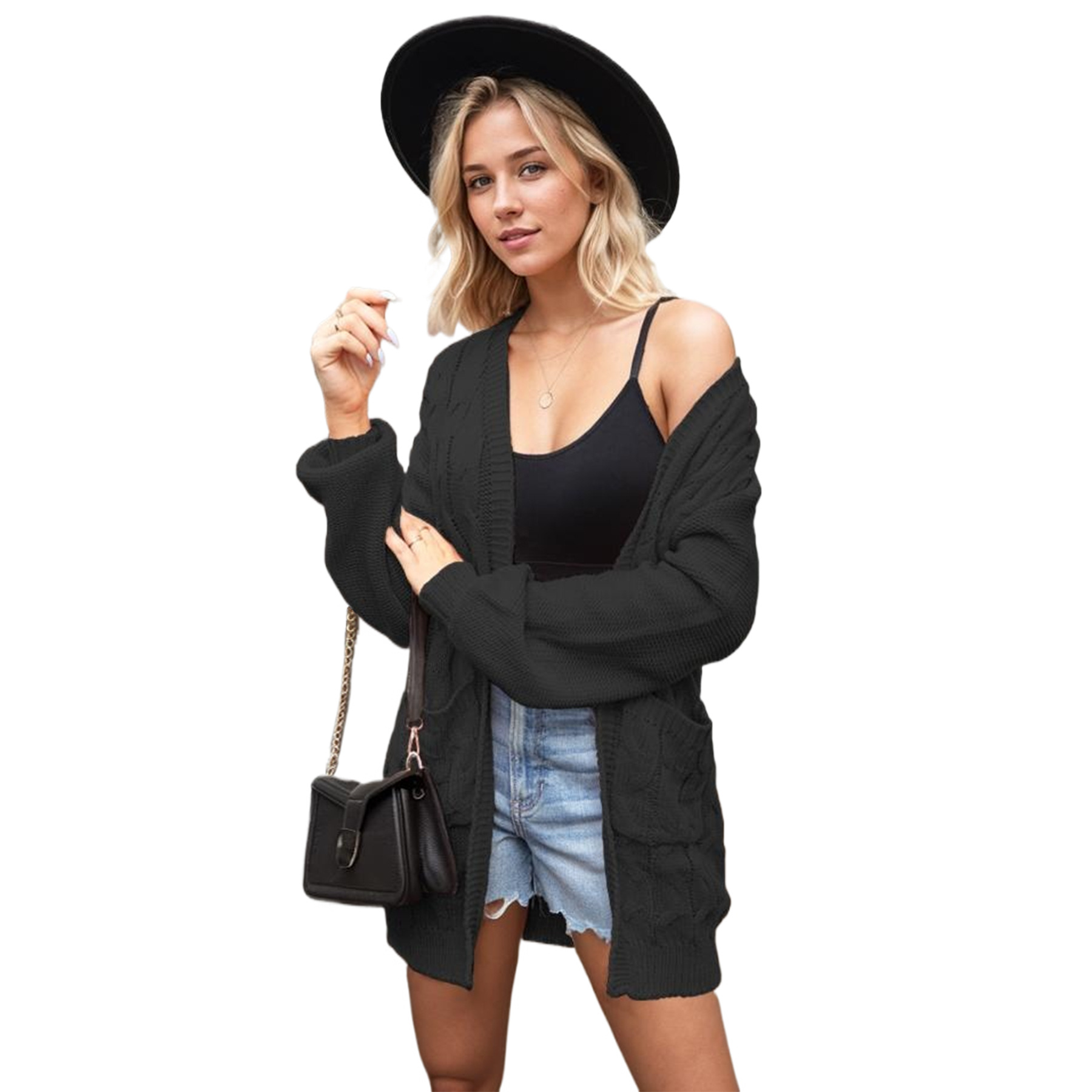 V-neck cable knit long sleeve loose casual sweater jacket 25 01