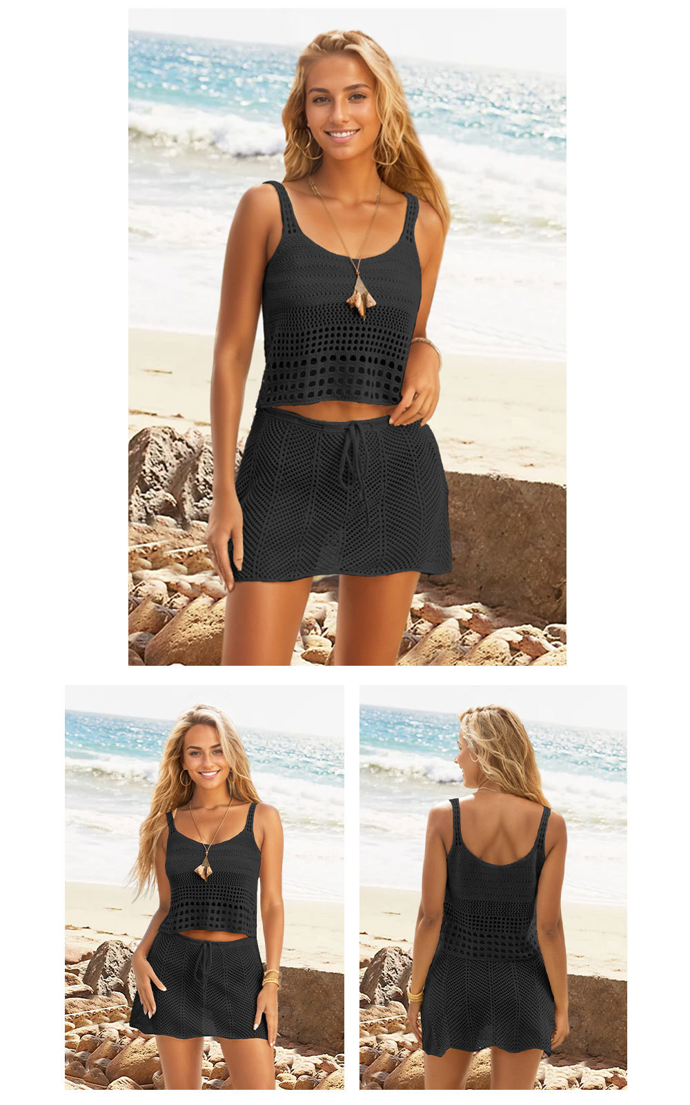 Women's Knitted Short Beach Vest Set 54