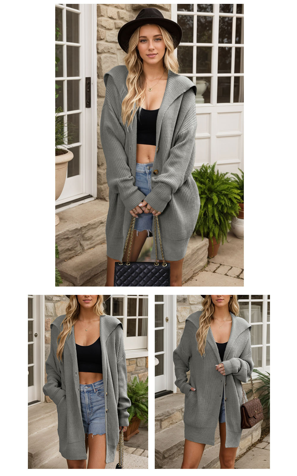 Women's loose knitted pocket coat sweater 29