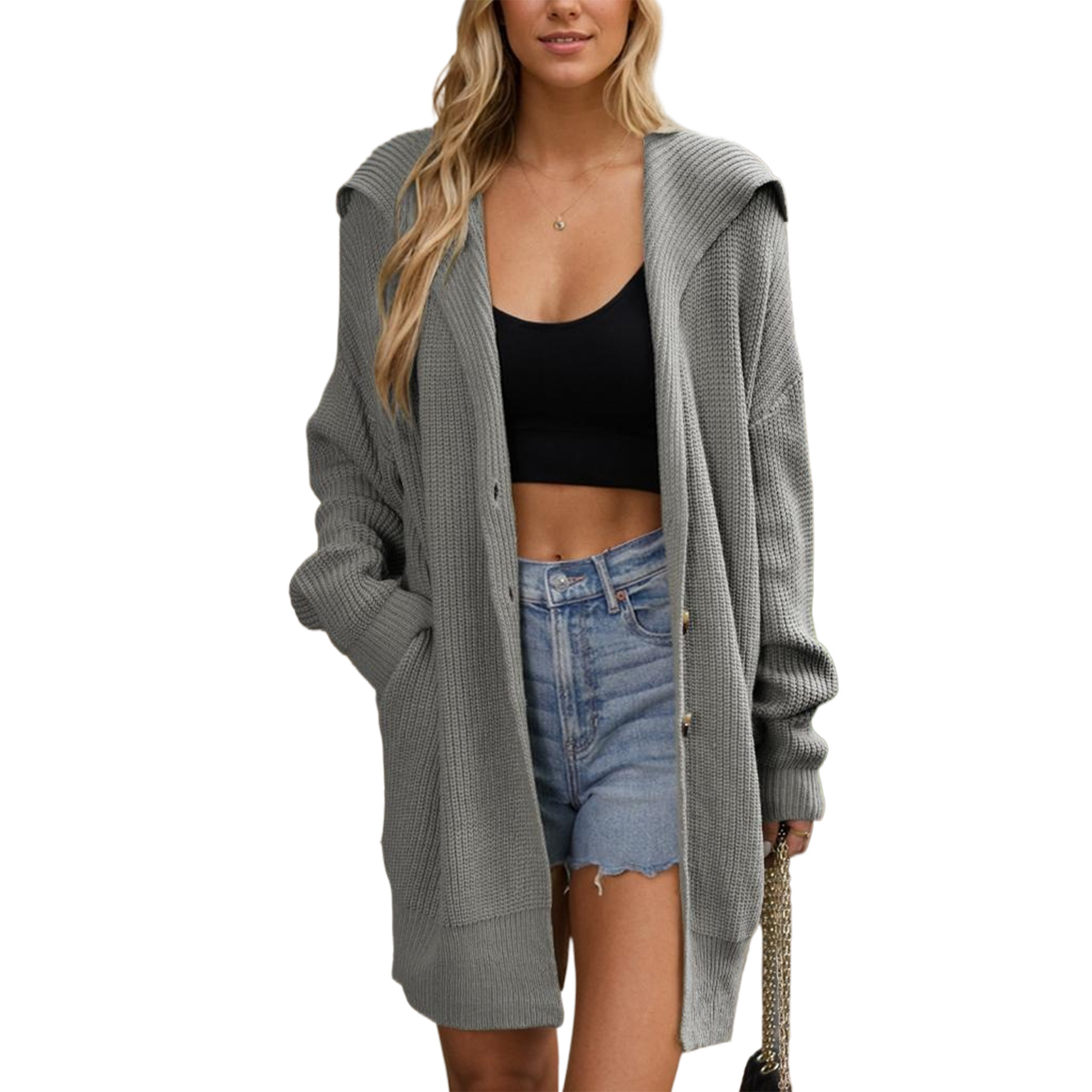 Women's loose knitted pocket coat sweater 29