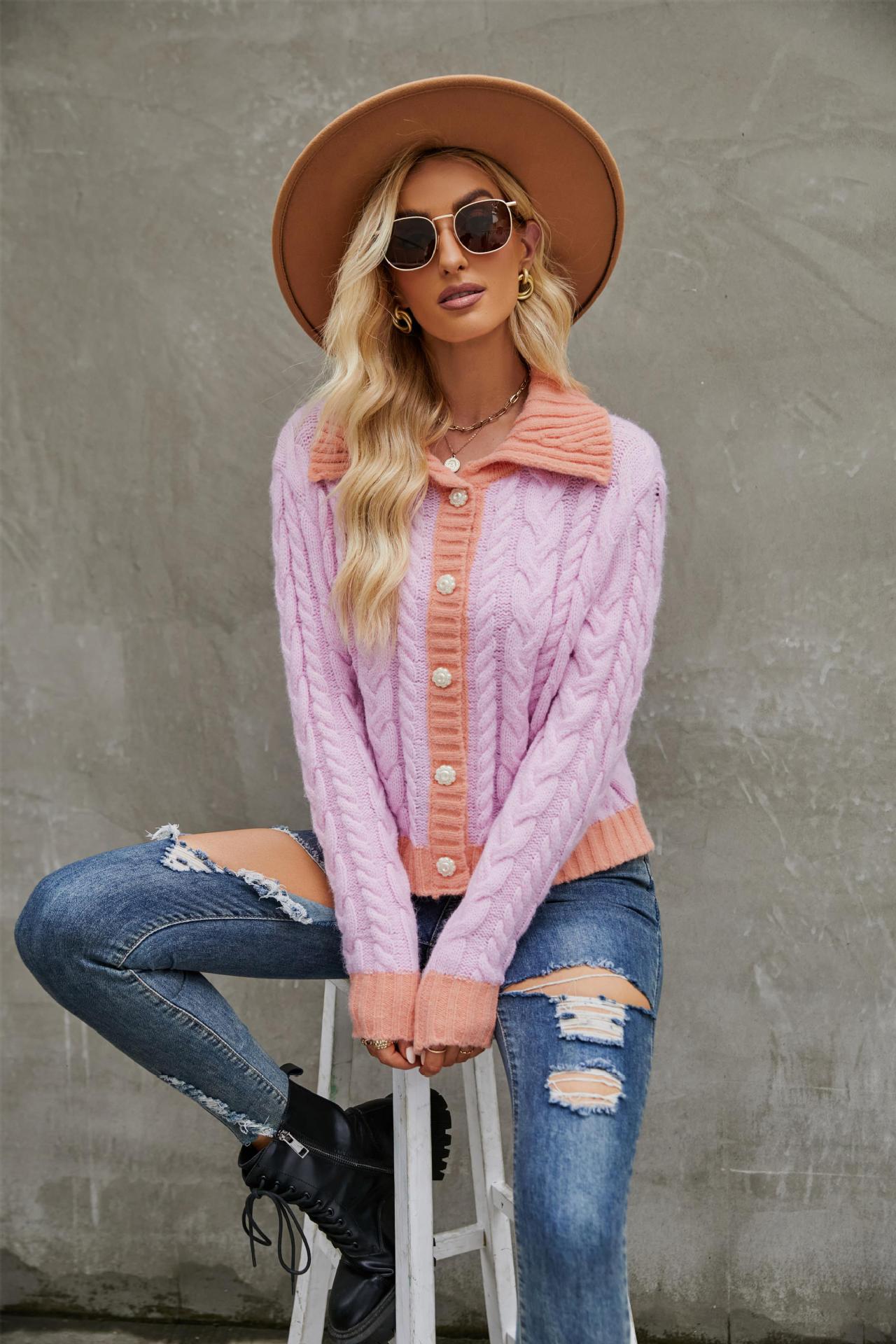 Women's short lapel knitted cardigan short coat 32