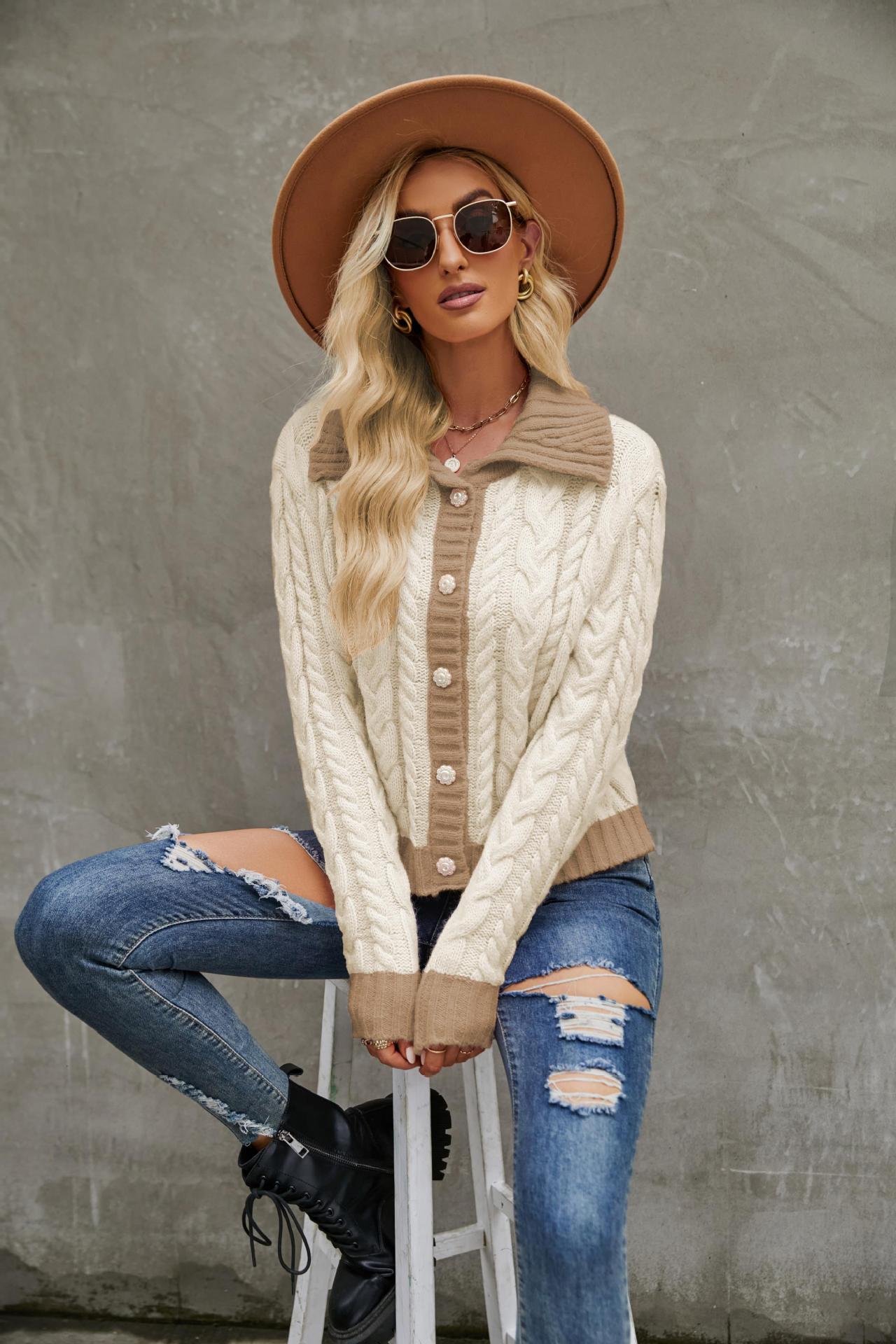 Women's short lapel knitted cardigan short coat 33